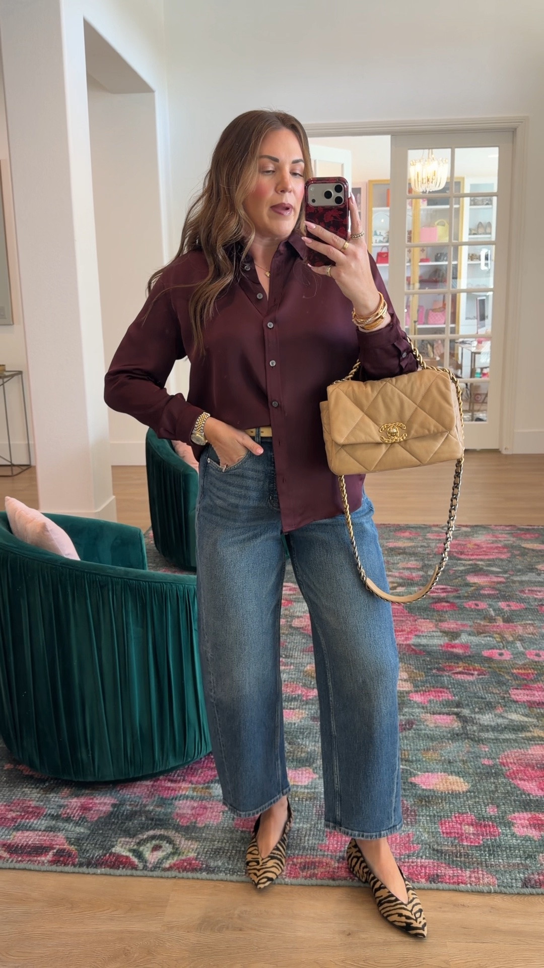 curvy midsize fall look! wearing size medium in silk wine top and medium in barrel denim. use code SASSYREDXSPANX for 15% off!

#LTKSeasonal #LTKMidsize