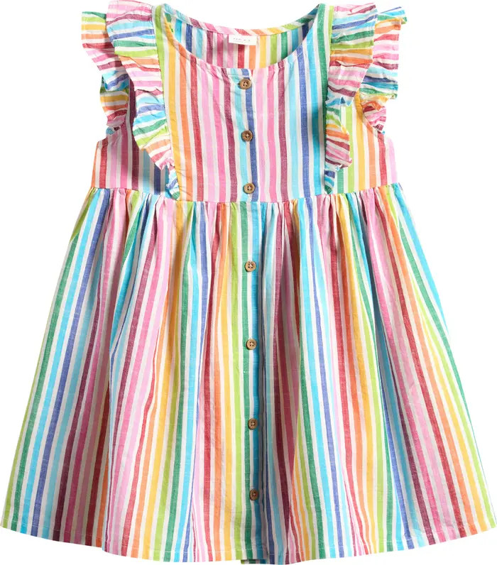 Kids' Rainbow Stripe Flutter Sleeve Dress | Nordstrom