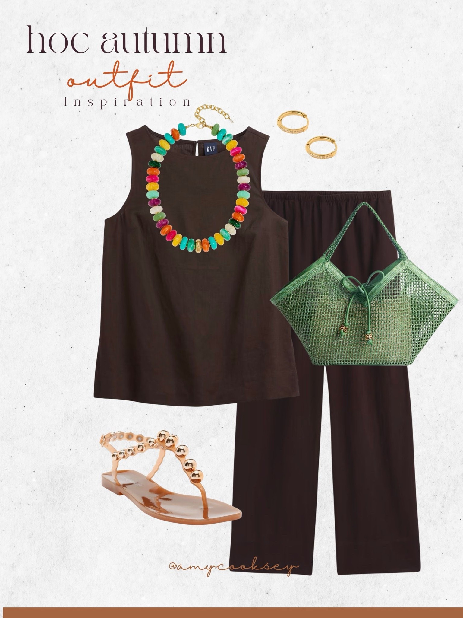 Outfit Inspo for HOC Autumn: Chunk Necklace Trend 

#BrownLinen #MatchingSet #ColorfulNecklace #GoldSandals #LTKShoes

#LTKSeasonal #LTKTravel #LTKSaleAlert