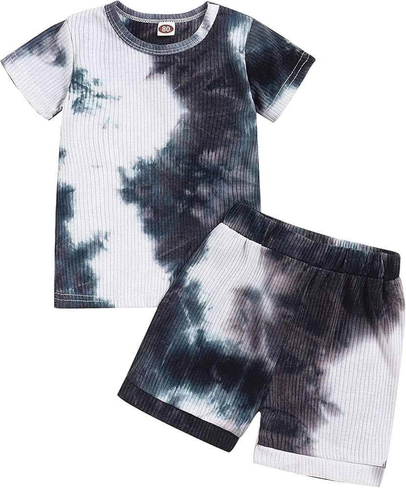 bilison Baby Boy Girl Clothes Leopard Print Tie Dye Patchwork Short Sleeve top+Short Pant Little ... | Amazon (US)