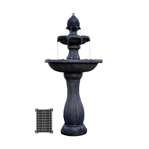 XBrand 44" Solar Powered 2-Tier Outdoor Water Fountain, Fiberglass Resin Fountain with Solar Panel and Auto Shut-Off Pump, Black | Amazon (US)