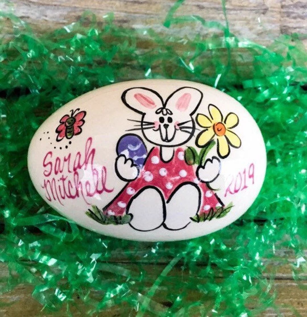 Bunny Egg Personalized Ceramic Easter Eggs - Etsy | Etsy (US)