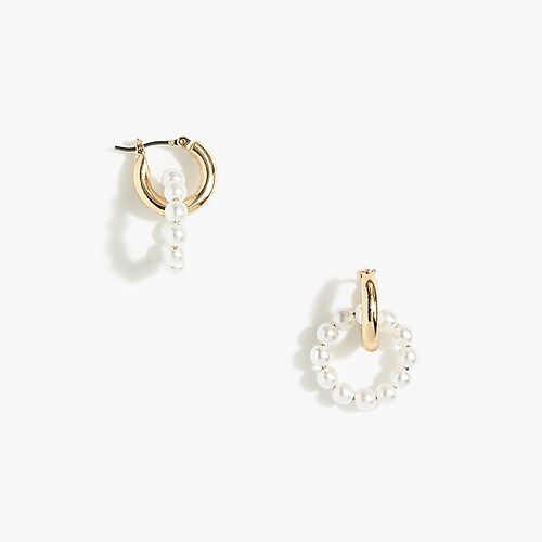 Interlocking gold and pearl hoop earrings | J.Crew Factory