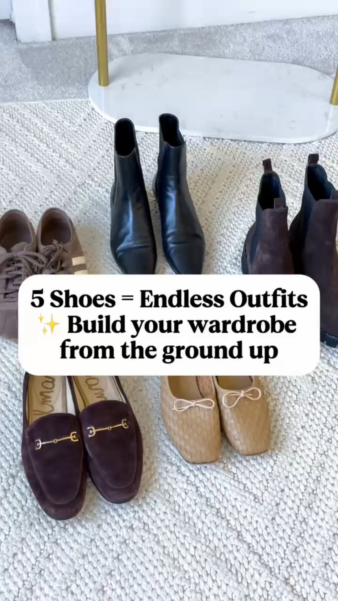 🖤 5 Shoes That Will Build Your Entire Wardrobe

If you’re overwhelmed with your closet, start from the ground up.
Shoes are the easiest place to begin building a wearable wardrobe — they always fit, they’re outfit-extenders, and they give you the most style mileage for your spend.

These are the 5 core pairs I recommend every woman have in her closet for real life — from work to weekends to travel

For reference, I am 5’10” and wearing my true to size 28 in these agolde jeans! Rise is 12.5”, inseam 29” and 100% cotton. Fit Tip: no stretch, size up if you are curvy or in between!

#LTKootd #LTKmomlife #LTKOver40