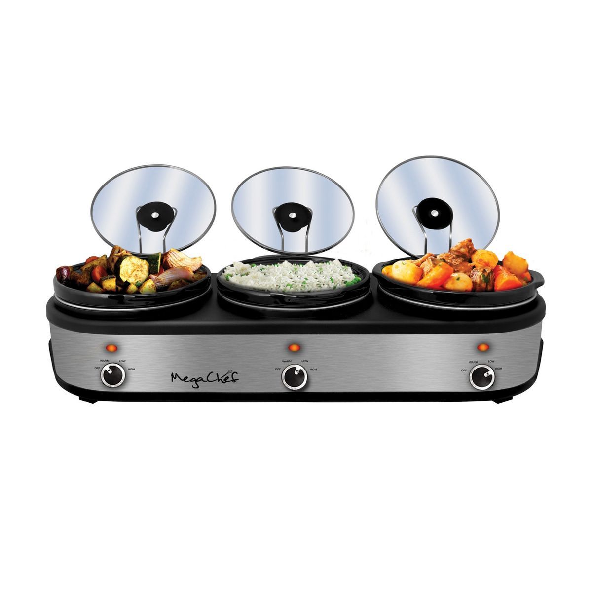 MegaChef Triple 2.5 Quart Slow Cooker and Buffet Server with 3 Ceramic Cooking Pots and Removable... | Target