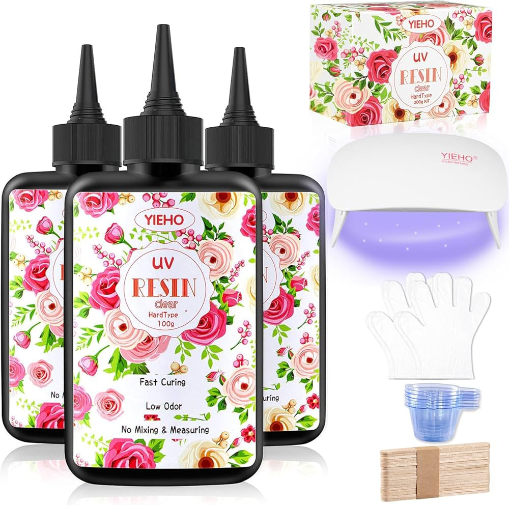 300g UV Resin Kit with Light-Upgraded Crystal Clear Hard UV Curing Premixed Epoxy Resin Starter S... | Amazon (US)