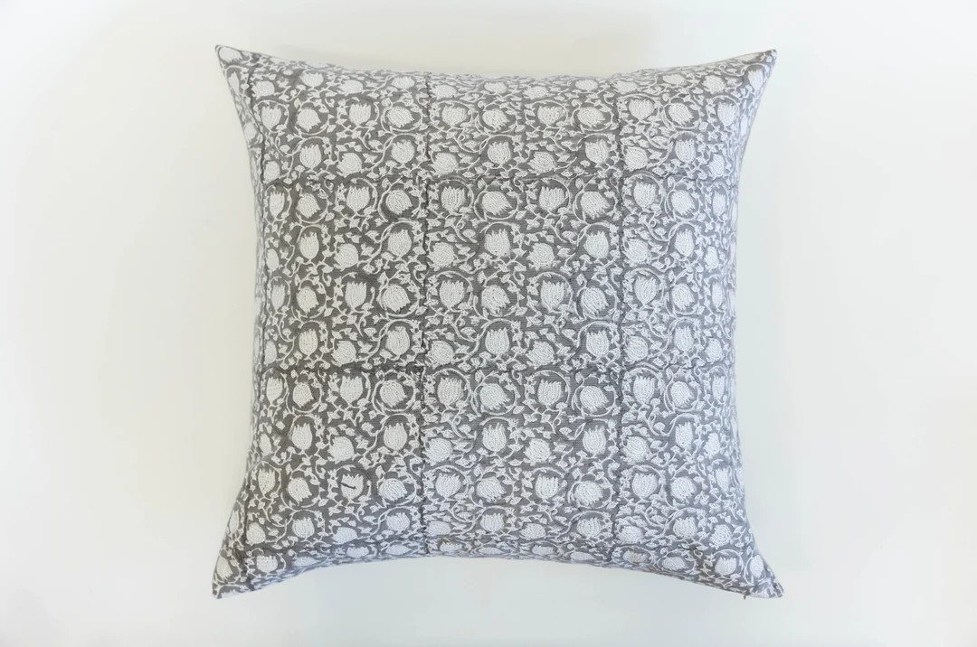 Floral Block Print Pillow Neutral Block Print Pillow Cover - Etsy | Etsy (US)
