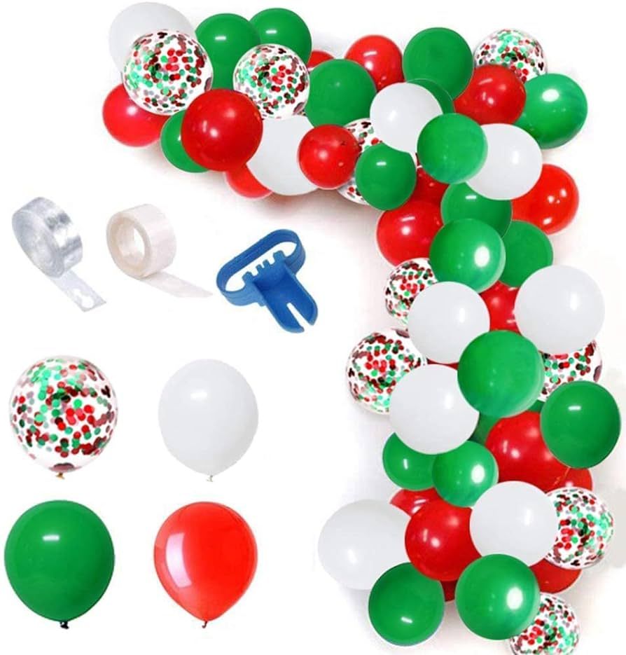 16ft Christmas Balloon Arch Kit - 12in Green Red White Latex Balloon Garland DIY Party Supplies | Amazon (US)