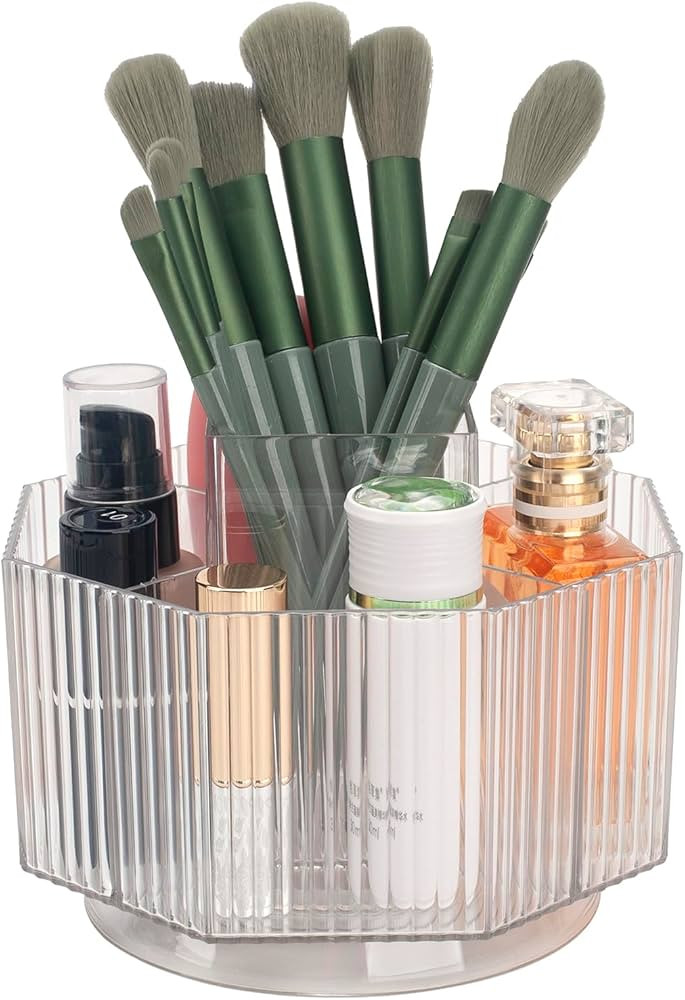 Makeup Brush Holder, 360° Rotating Makeup Brush Organizer, Cosmetic Brushes Storage with 5 Slots... | Amazon (US)