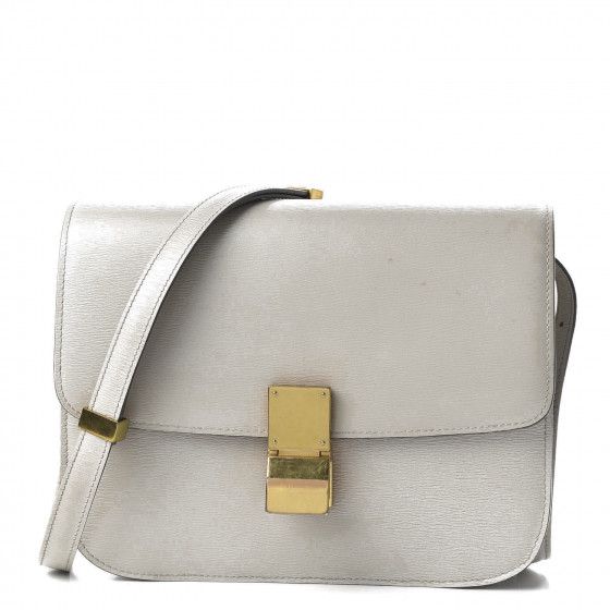 CELINE Box Liege Calfskin Medium Classic Box Flap Bag Pale Grey | Fashionphile