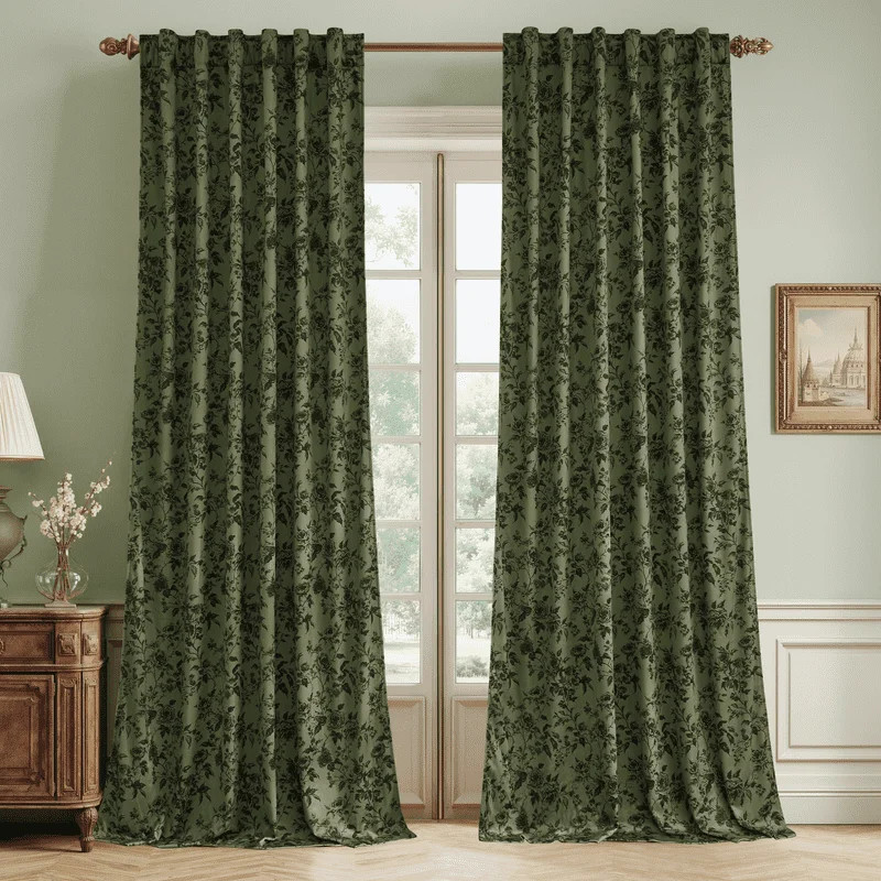 NICETOWN Olive Green Velvet Curtains 84 inches Long, Vintage Floral Velvet Curtains Thermal Insul... | Walmart (US)