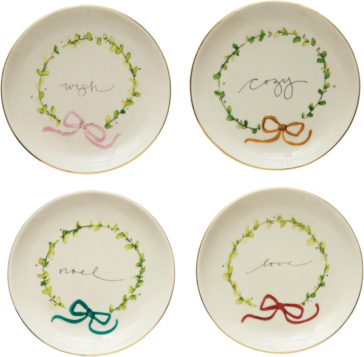 Creative Co-Op Round Stoneware Plate with Holiday Word, Set of 4 Styles Serveware, Multi | Amazon (US)