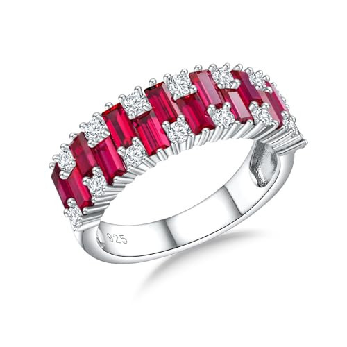 Ruby and Cubic Zirconia Band Rings for Women Sterling Silver Eternity Bands | Amazon (US)