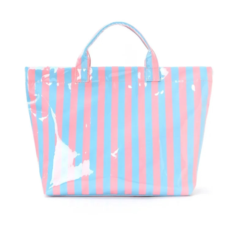 PacificPlex Large Striped Vinyl Tote Beach Pool Bag Waterproof Lightweight (Blue Pink) | Walmart (US)