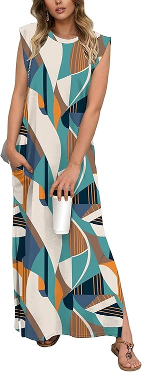 GRECERELLE 2026 Women Summer Casual Round Neck Cap Sleeve Maxi Dress with Pockets Beach Vacation ... | Amazon (US)
