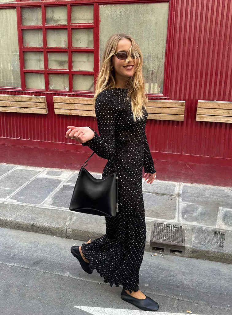 Haven Long Sleeve Maxi Dress Noir Polka | Princess Polly US