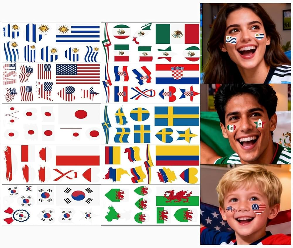 10 Sheets World Country Flag Temporary Tattoos Mixed Styles World Flag Fake Tattoos Stickers Coun... | Amazon (US)