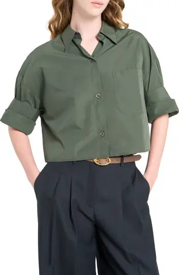 Next Ex Crop Cotton Button-Up Shirt | Nordstrom