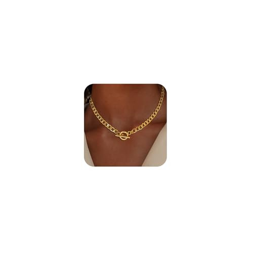 JOBICY Gold Necklaces for Women Trendy, Dainty Chunky Gold Chain Necklace Cuban Chain Toggle Clasp Gold Necklace 14K Gold Plated Choker Necklace for Women Thick Gold Necklace Fashion Gold Jewelry Gift | Amazon (US)