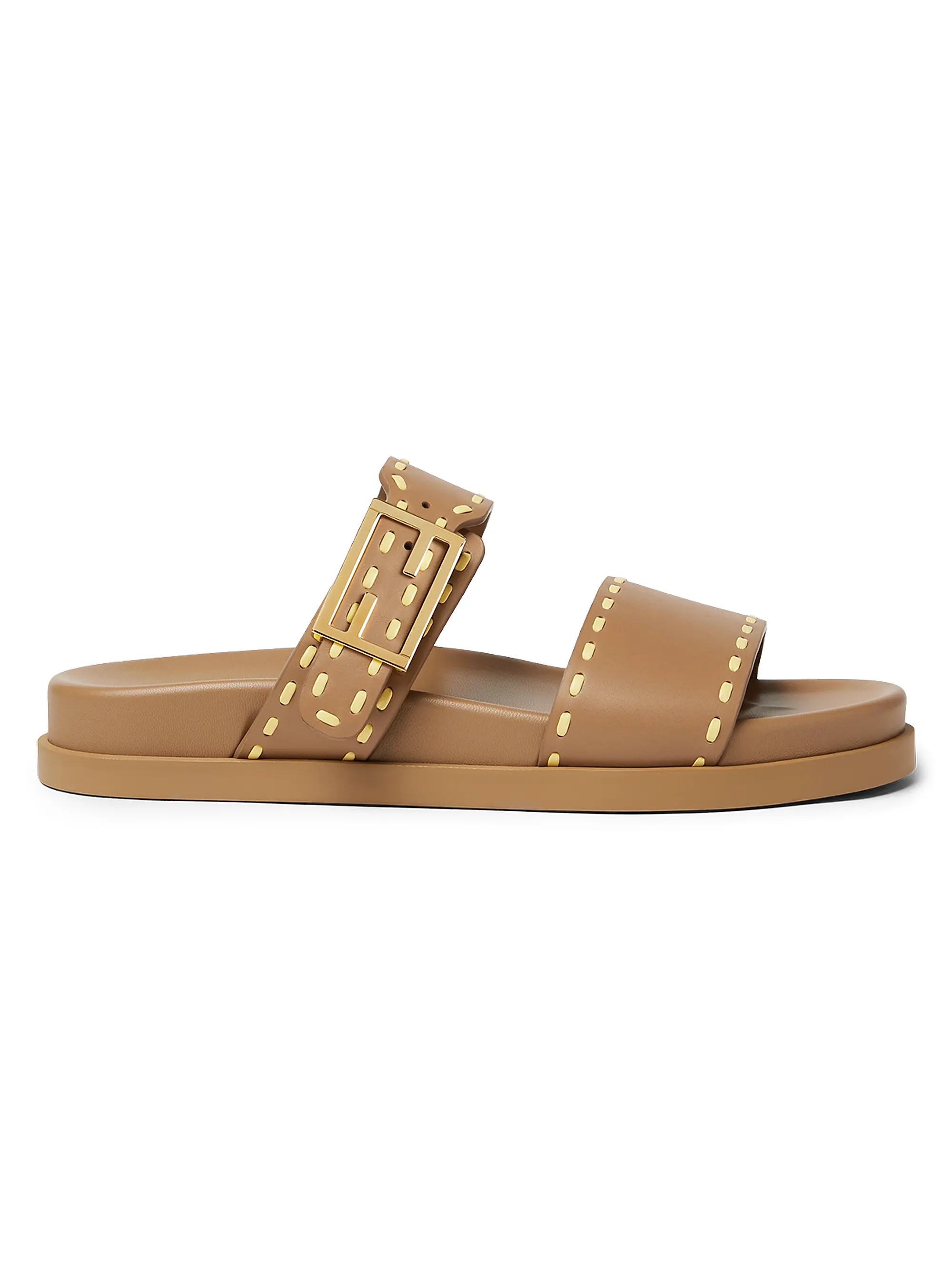 Fendi Feel Leather Slides | Saks Fifth Avenue | Saks Fifth Avenue