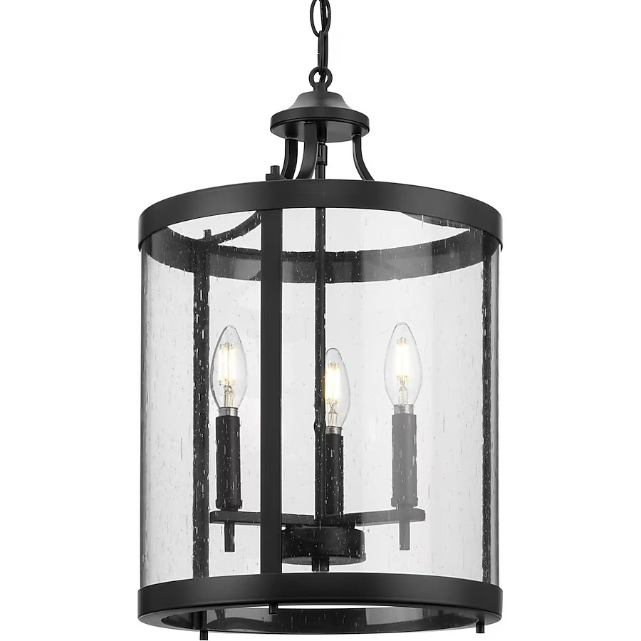 Progress Lighting Morehouse 3 -Light Matte Black Transitional Seeded glass Cylinder Medium Hangin... | Lowe's
