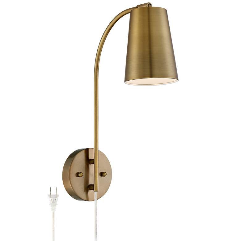 Sully Warm Brass Plug-In Wall Lamp - #9P579 | Lamps Plus | LampsPlus.com