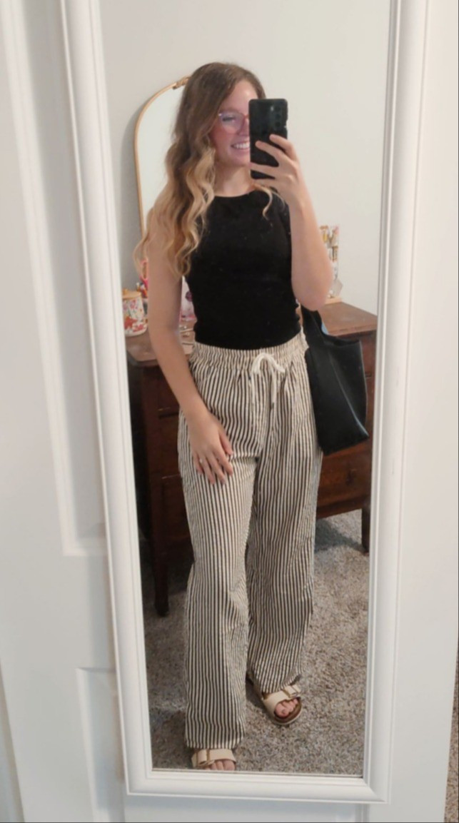 Pull String Pants | Casual Summer Outfit | Striped Pants | Free People | Amazon | Slouchy Black Leather Bag | Off White Birkenstocks | Women's Clothes 

#LTKSummerEdit #LTKStyleTip #LTKTravel