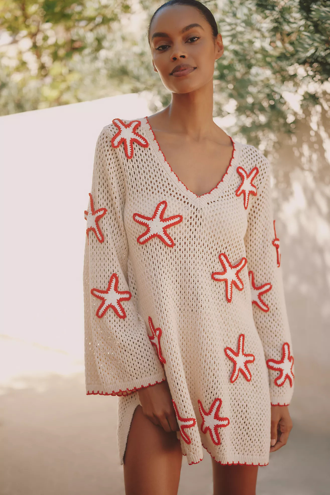 Flat White Starfish Stitched Mini Cover-Up Dress | Anthropologie (US)