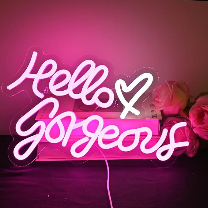 ineonlife Pink Hello Gorgeous Neon Signs, LED Light Up Sign for Cute Girls Bedroom Room Wall Deco... | Amazon (US)