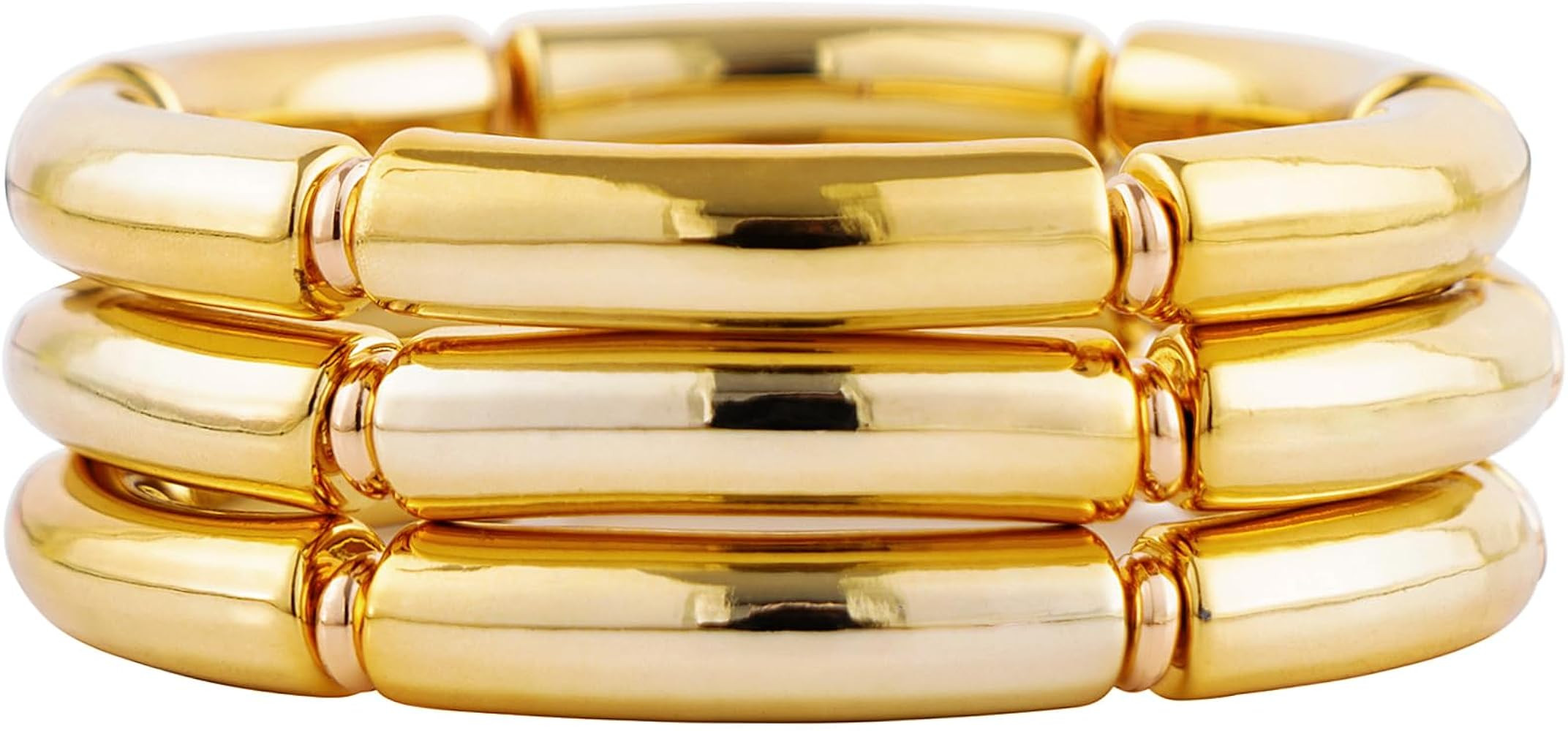 Gold Plated Beaded Acrylic Bamboo Tube Bangle Bracelets for Women, Colorful Chunky Curved Tube Wi... | Amazon (US)