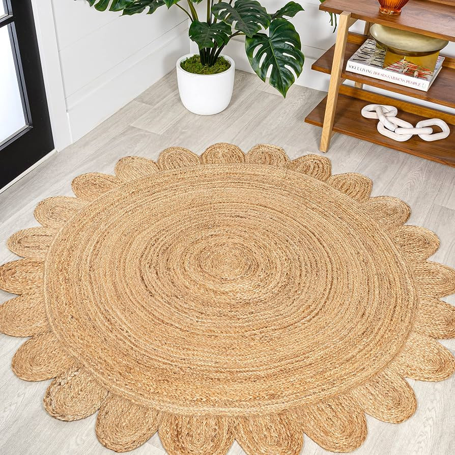 JONATHAN Y Petal Jute Scalloped Circle Natural 4' Round Indoor Area Rug, Cottage, Bohemian, Easy-... | Amazon (US)