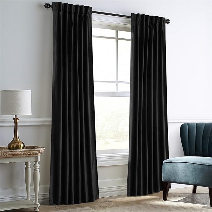 Dreaming Casa Darkening Black Velvet Curtains for Living Room Thermal Insulated Rod Pocket Back T... | Amazon (US)