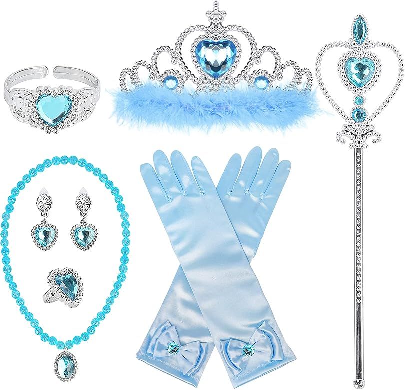BIBUTY Princess Dress Up Accessories Princess Gloves, 7pcs Dress Up Set for Toddler Girls | Amazon (US)