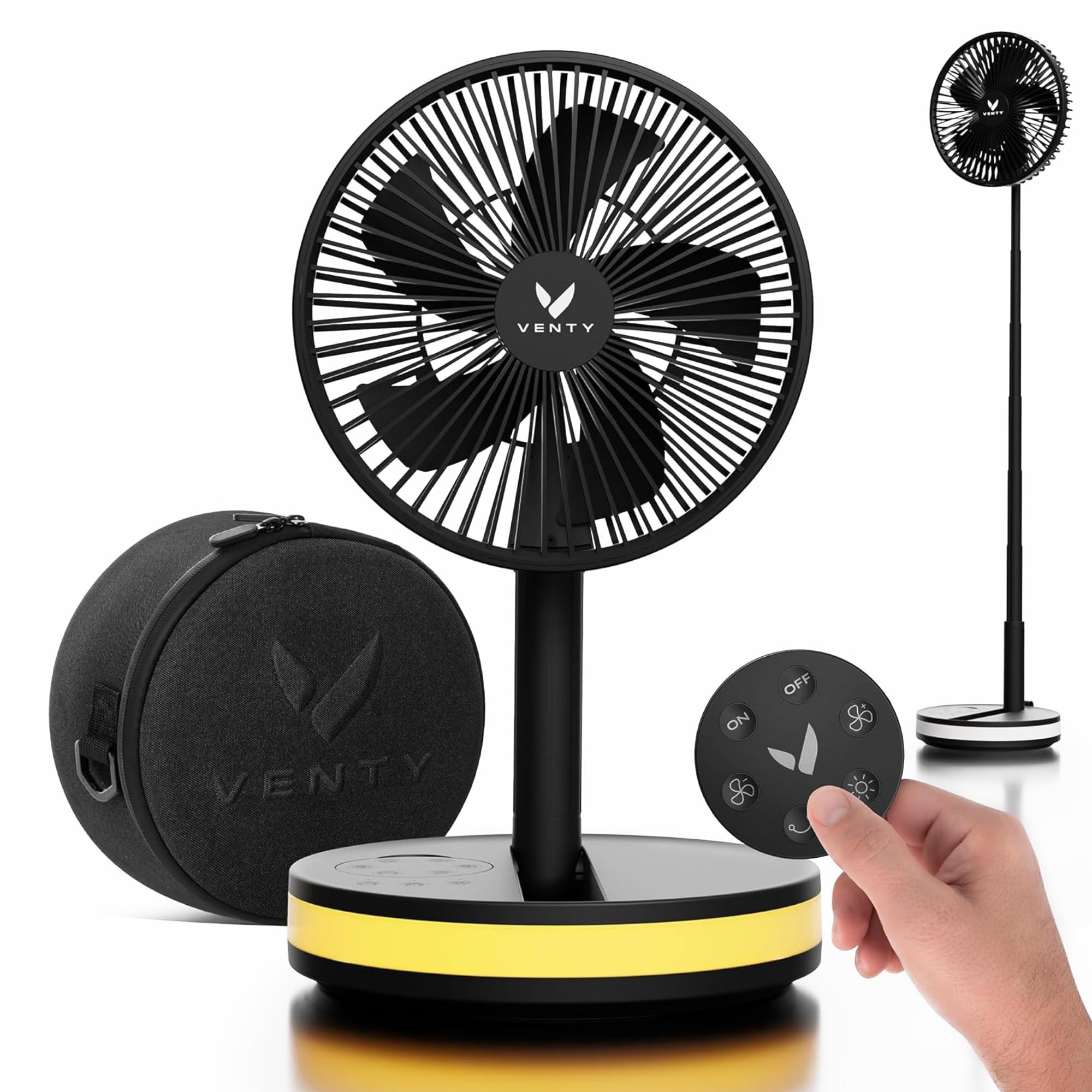 VENTY Portable Fan - Wireless Battery Operated Fan - 4 Speeds - LED Lighting - Carry Case & Remote Control - Cruise Travel - Outdoor Travel RV Power Bank With USB-C Port (Black with Case) | Amazon (US)