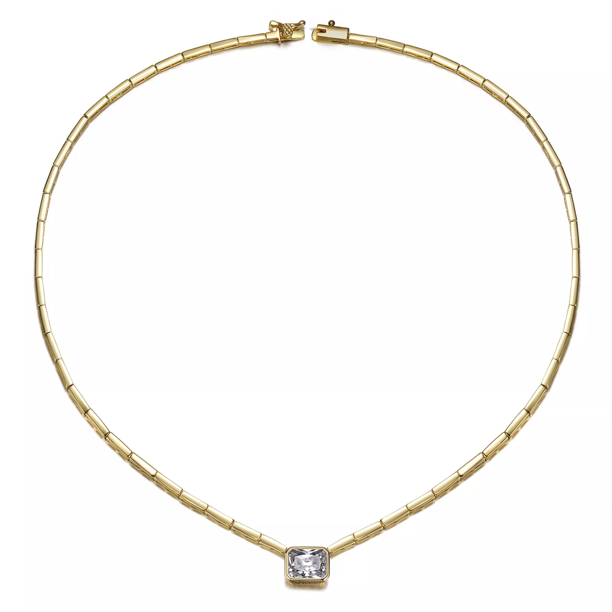 14k Gold Plated Emerald Cut Cubic Zirconia East-West Solitaire Necklace | Kohl's