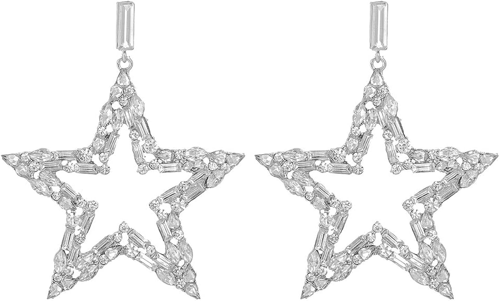 Rhinestone Big Star Sparkly CZ Statement Dangle Earrings 925 Sterling Silver Post Stud Exaggerate... | Amazon (US)
