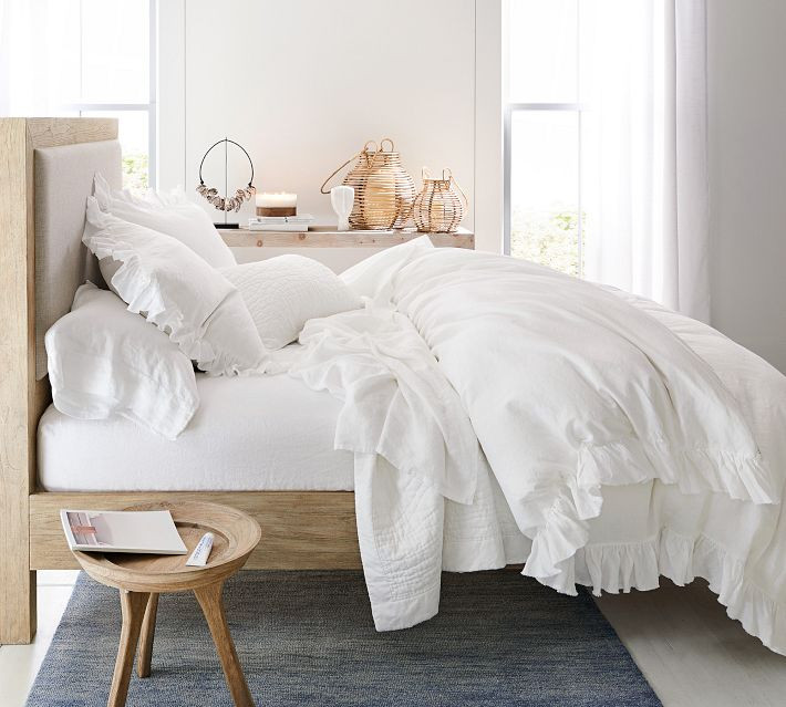 Belgian Linen Fringe Ruffle Duvet Cover, Full/Queen, Bronze | Pottery Barn (US)
