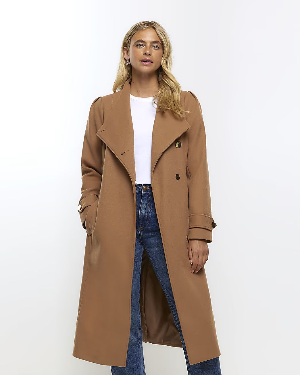 Brown belted wrap coat | River Island (US)