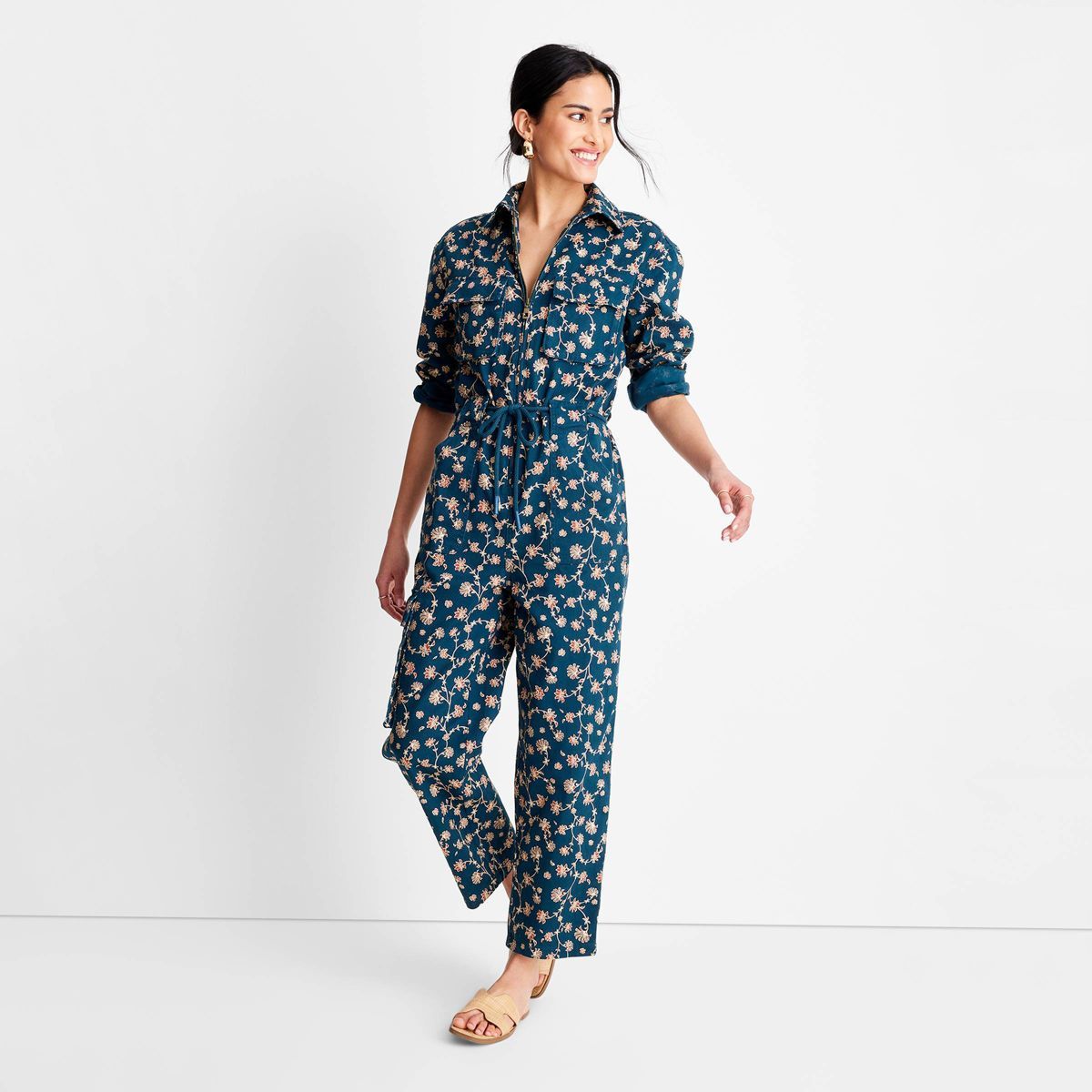 Women's Floral Print Long Sleeve Zip-Front Boilersuit - Future Collective™ with Jenny K. Lopez ... | Target
