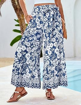 GRACE KARIN Women's 2026 Summer Wide Leg Palazzo Pants Elastic High Waisted Boho Casual Flowy Bea... | Amazon (US)