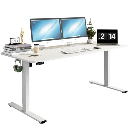 LongKe Electric Standing Desk Adjustable Height, Stand up Home Office Desk, 55x24 Inches Sit Stand Desk with Memory Preset, White | Amazon (US)