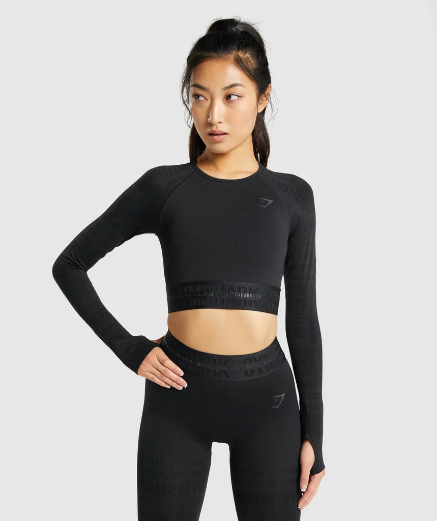 Gymshark Vision Long Sleeve Crop Top - Black | Gymshark (Global)