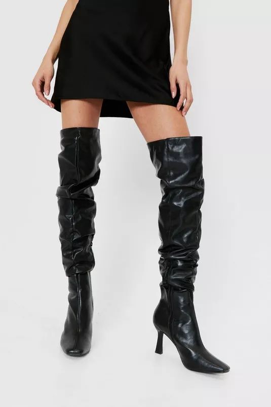 Ask Me Thigh High Slouchy Heeled Boots | Nasty Gal (US)