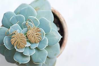Monstera Earrings Leaf Earrings Botanical Jewelry Gold Tropical Earrings Plant Lady Minimalist Ea... | Amazon (US)