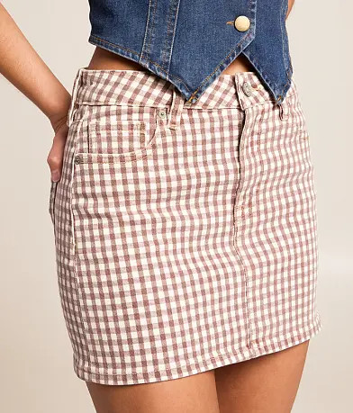 Peyton Gingham Denim Stretch Skirt | Buckle