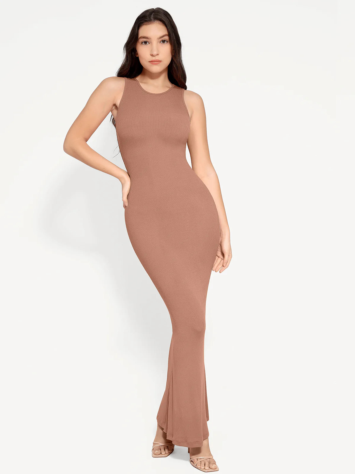Shapewear Modal Sleeveless Crew Neck Slimming Maxi Dress | Popilush