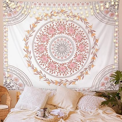 FLY SPRAY Mandala Tapestry Aesthetic,Boho Tapestry Wall Hanging,Pink Floral Medallion Tapestries,... | Amazon (US)