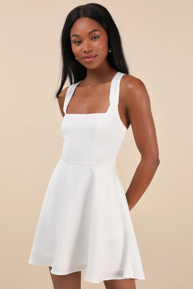 Admirably Chic White Satin Lace-Up Mini Dress With Pockets | Lulus
