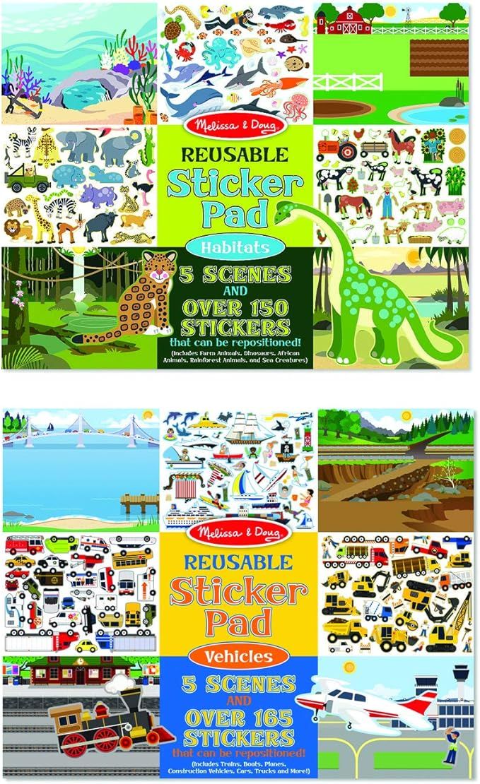 Melissa & Doug Reusable Sticker Pad Set 2-Pack, Vehicles, Habitats (Extra-Large Activity Pads, 15... | Amazon (US)