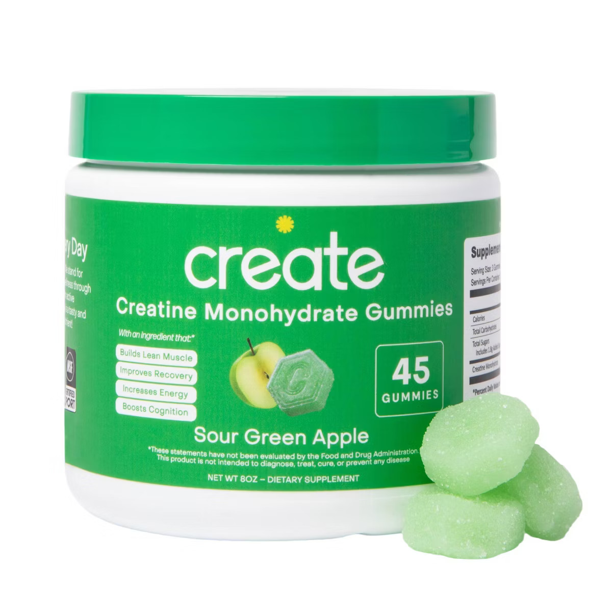 Create Wellness Creatine Monohydrate Sports Nutrition Supplements Gummies - Sour Green Apple - 8o... | Target